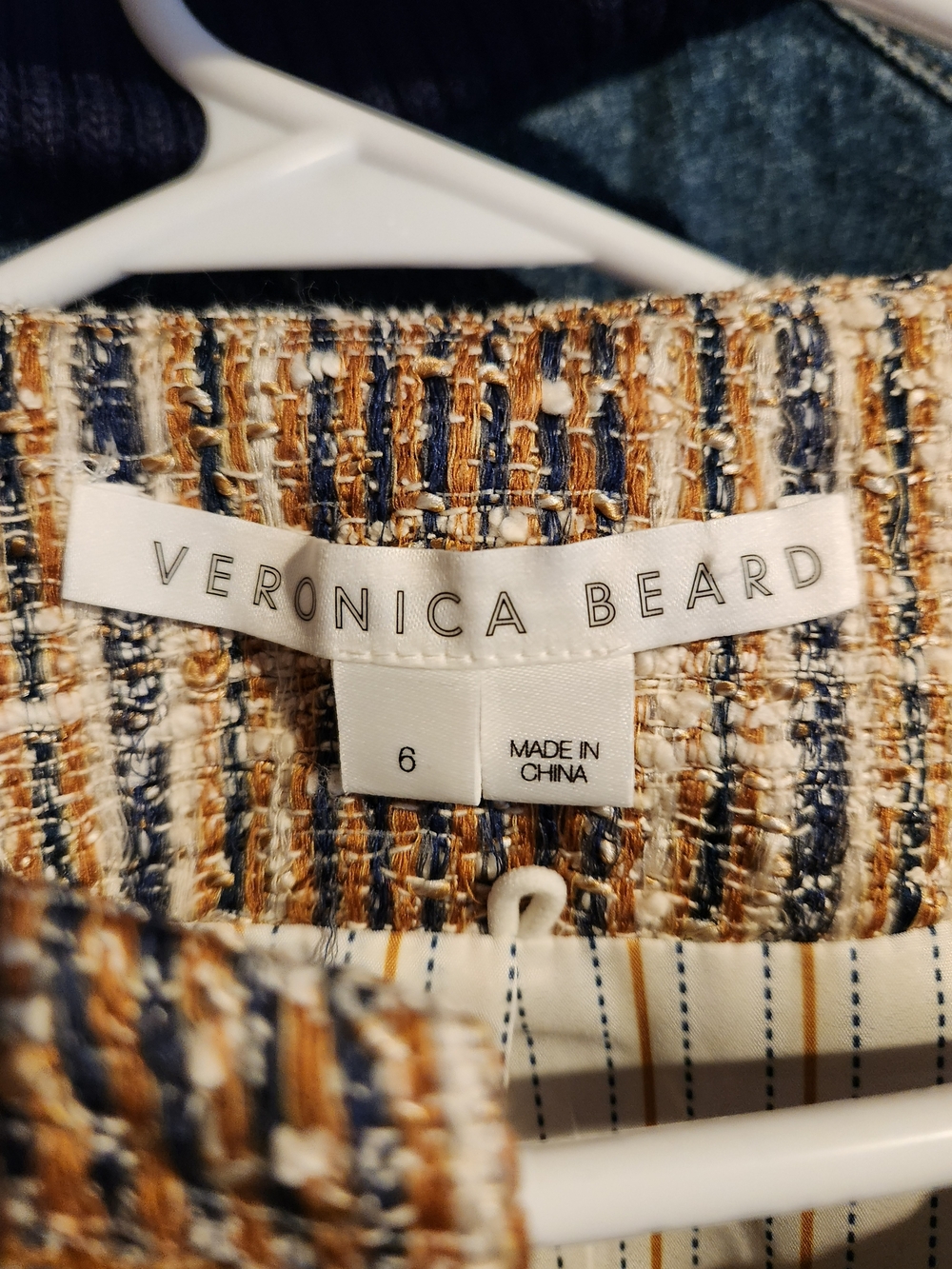 Veronica Beard Brown Plaid Tweed Collarless Jacket - Picture 2 of 4